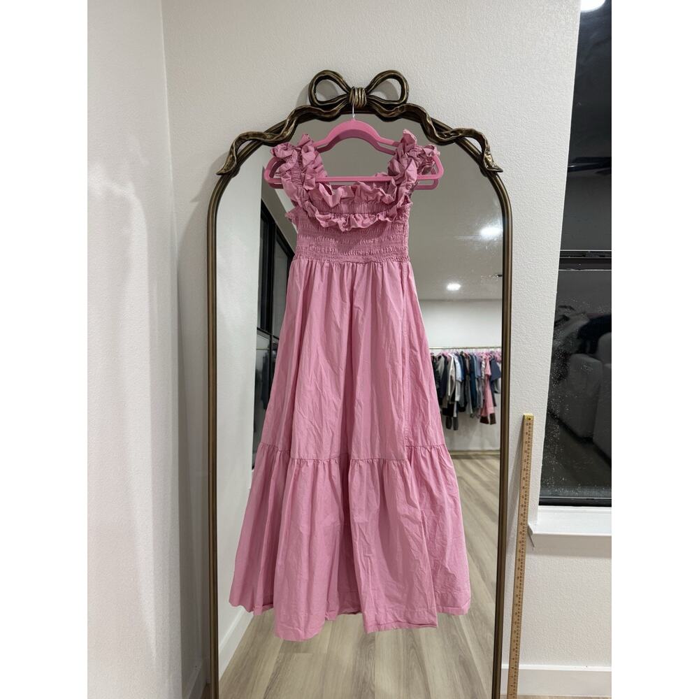 GANNI Cold-shoulder Shirred Cotton-poplin Midi Dress In Pink Size 36
